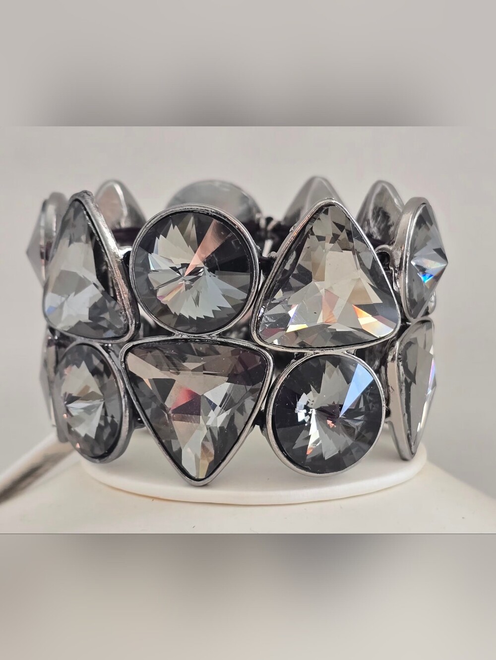 GUESS Gunmetal Crystal Stretch Bracelet with Grey Faceted Stones